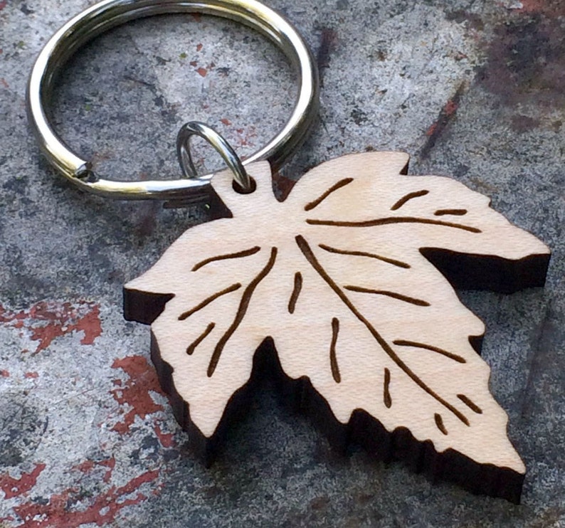 Maple Leaf Wooden Keychain Autumn Accessory Gifts under 25 Fall Fashion Canadian Maple image 1