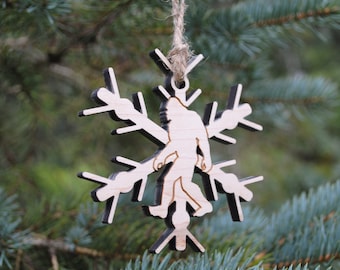 Squatch Wooden Christmas Ornament with Snowflake Bigfoot Decoration