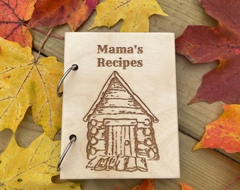 READY TO SHIP Mama's Recipes Book Log Cabin Design with Blank Pages, Gift for Baker, Chef or Cook Country Kitchen, Rustic Design