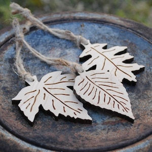 Set of 3 Leaf Ornaments Christmas Tree or Autumn Decor Hardwood Maple