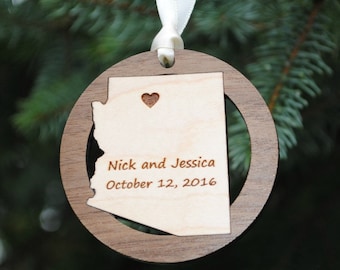 Personalized State Christmas Ornament ANY STATE, COUNTRY or Island Baby's First Christmas, Our First Home, Wedding Gift, Destination Wedding