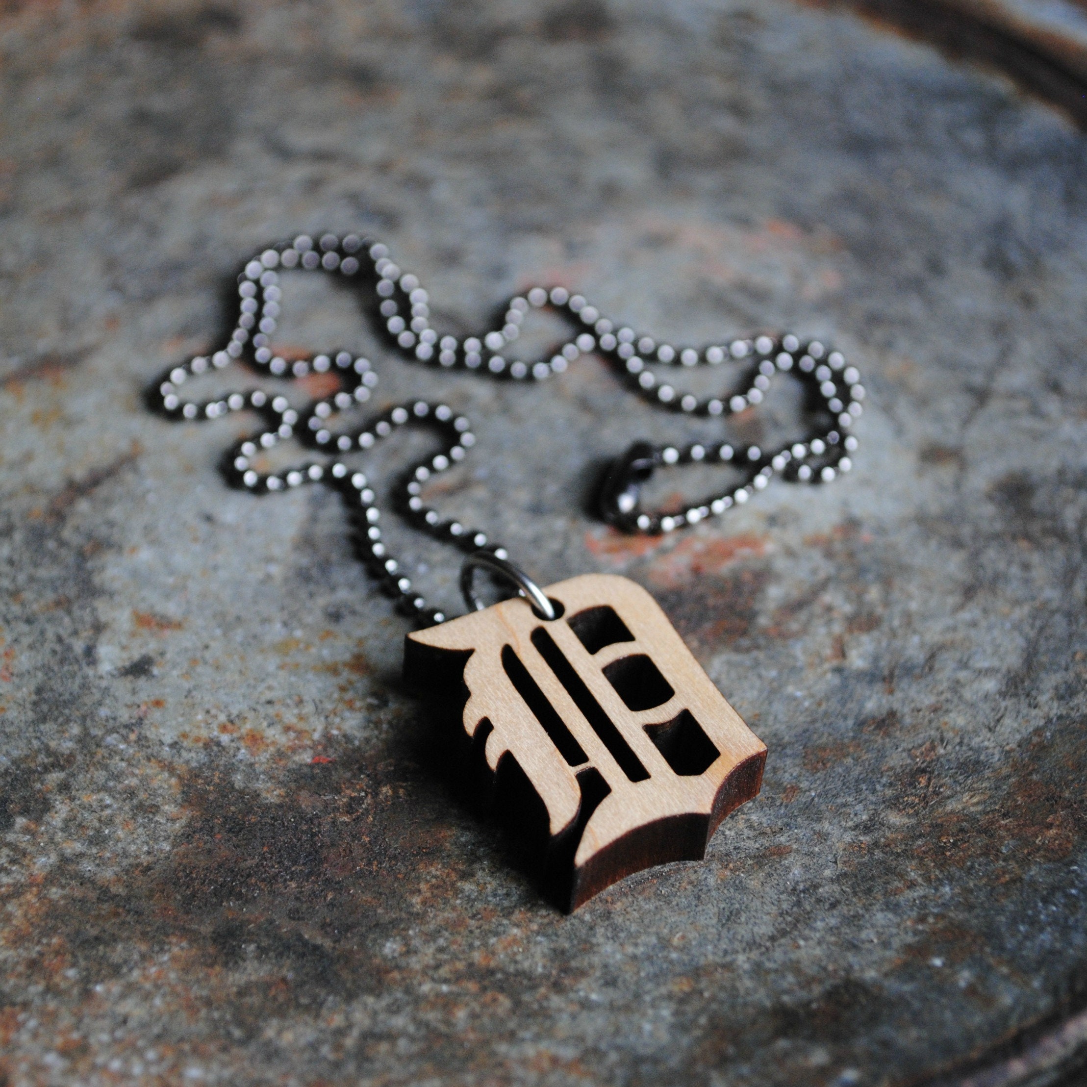 Old English D Necklace Wooden Maple Detroit Jewelry Tigers Pistons