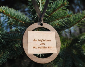 Personalized State Christmas Ornament ANY STATE, COUNTRY or Island Baby's First Christmas, Our First Home, Wedding Gift, Destination Wedding