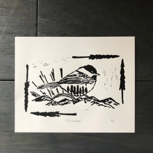 Chickadee Linoleum Block Print