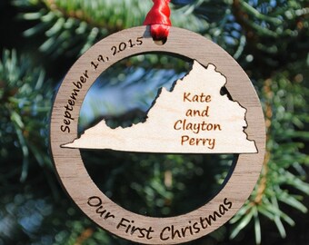 Personalized State Christmas Ornament ANY STATE, COUNTRY or Island Baby's First Christmas, Our First Home, Wedding Gift, Destination Wedding