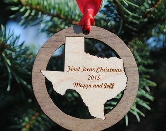 Personalized State Christmas Ornament ANY STATE, COUNTRY Our First Christmas, Destination Wedding Gift, Mr and Mrs Newlyweds Country Wedding