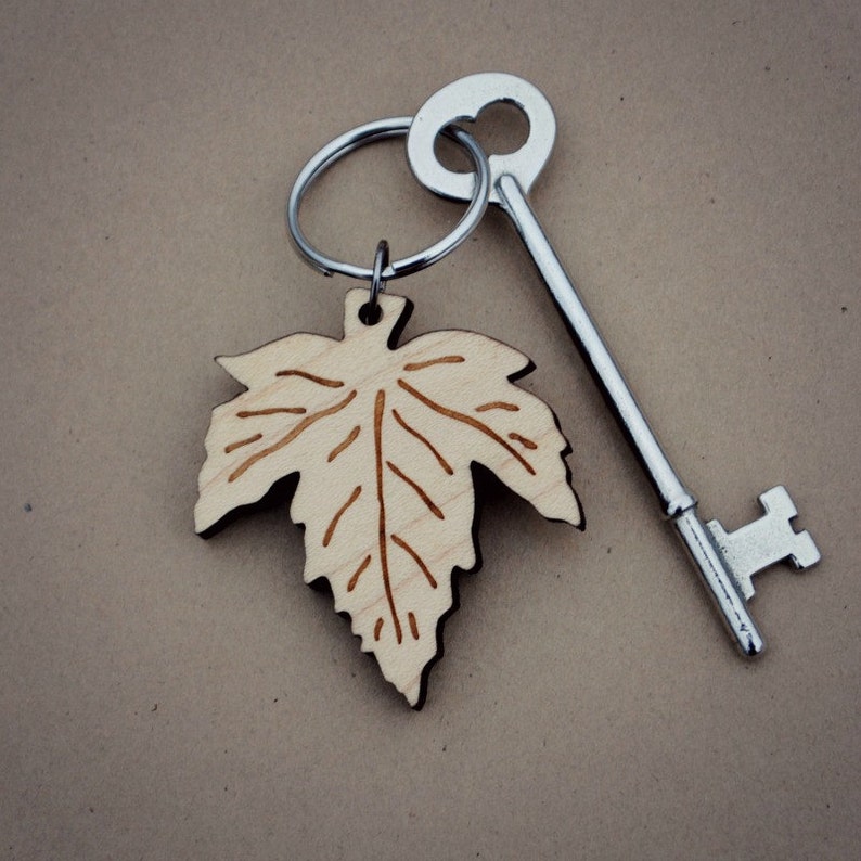 Maple Leaf Wooden Keychain Autumn Accessory Gifts under 25 Fall Fashion Canadian Maple image 3