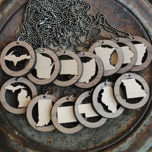 Wooden State Engraved Necklace ANY State, Country, Island