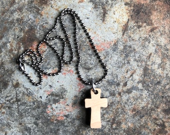 Maple Wooden Cross Necklace: Dainty Christian Jewelry Gift