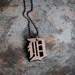 Old English D Necklace Wooden Walnut Detroit Jewelry Tigers Pistons Lions Red Wings