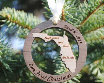 Personalized State Christmas Ornament ANY STATE, COUNTRY or Island Baby's First Christmas, Our First Home, Wedding Gift, Destination Wedding