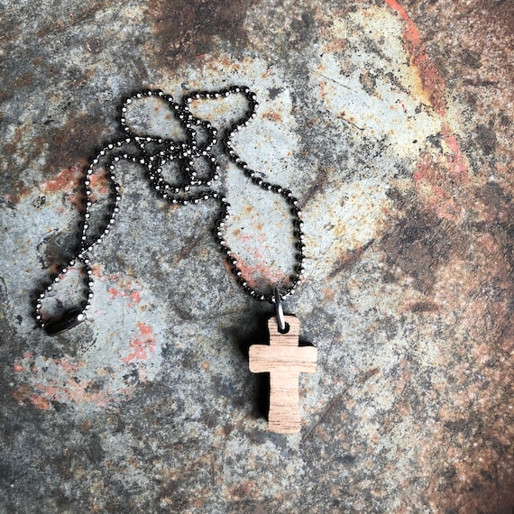 Walnut Wooden Cross Necklace: Dainty Christian Jewelry Gift