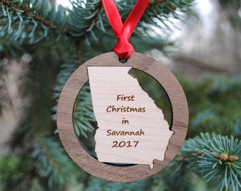 Personalized State Christmas Ornament ANY STATE, COUNTRY or Island Baby's First Christmas, Our First Home, Wedding Gift, Destination Wedding