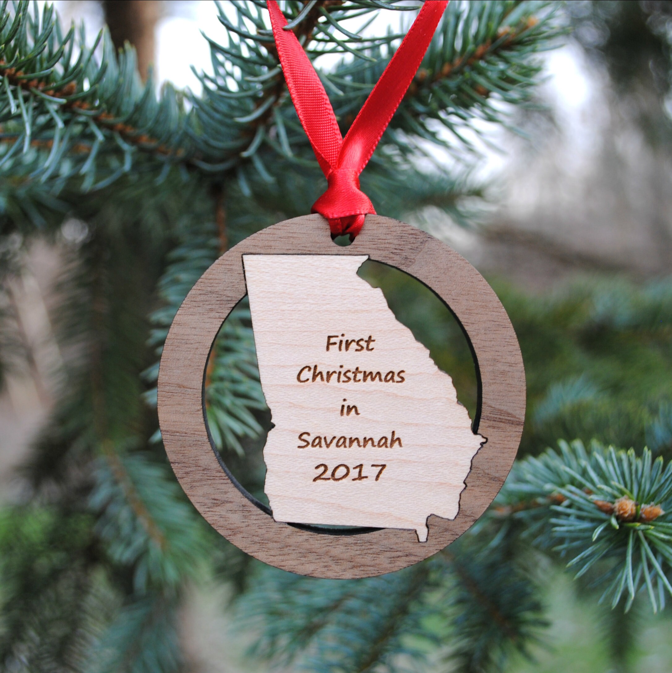 Personalized State Christmas Ornament: Walnut & Maple Keepsake
