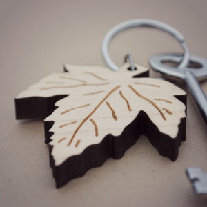 Maple Leaf Wooden Keychain Autumn Accessory Gifts under 25 Fall Fashion Canadian Maple image 2