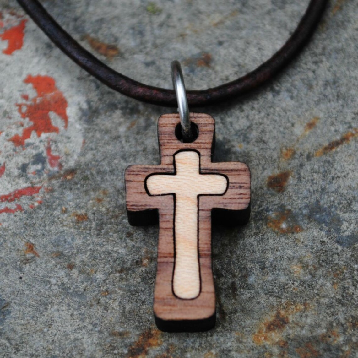 Wooden Cross Necklace Christian Jewelry Small Dainty Cross Etsy