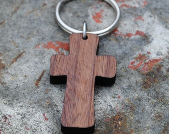 Walnut Wooden Cross Keychain Christian Gift
