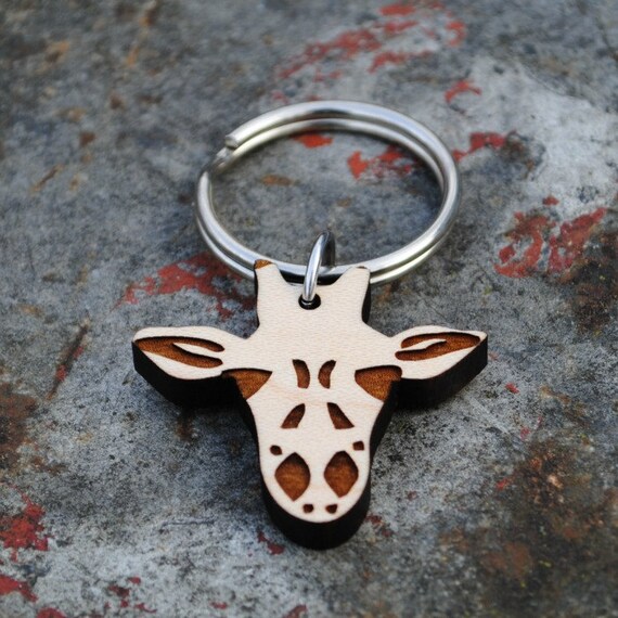 Hand-Carved Giraffe Keychain - Miniature Wooden Safari Zoo Keychain