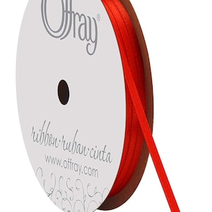 1/8&quot; Dainty Red Double Face Satin - by Offray - Available in 30 or 500 yards - Craft Supplies - Thin Satin Ribbon