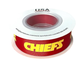 7/8" NFL Kansas City Chiefs Ribbon, 30-Foot Satin Spool (10 Yards) Licensed USA Licensed Bows and Accessories