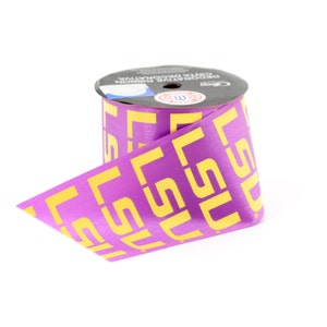2.5" Louisiana State University (LSU) Tigers Ribbon - NCAA RIBBON - Offray - 9 pies -White/Purple/Yellow - Offray College Ribbon