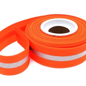 7/8 &quot;&quot;Neon Orange reflektierendes Glo-Ripsband - 1/4&quot; 3M Silber reflektierender Streifen - 100% Polyester / Sport - Made in den USA.&quot;