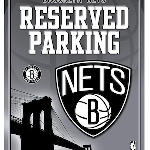 Brooklyn Nets NBA 8-inch By 11-inch Metal Parking Sign Décor, Licensed by Rico