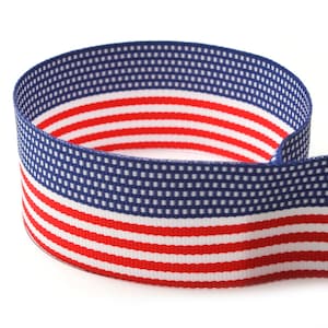 5/8&quot; Patriotic Stripe Grosgrain Ribbon - Red, White & Blue - American Flag - Fourth of July - 100% Polyester - Made in USA