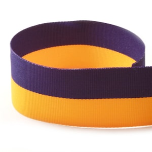 1-3/8&quot; Purple / Yellow Gold Grosgrain Ribbon Bi- Stripes - Made in USA