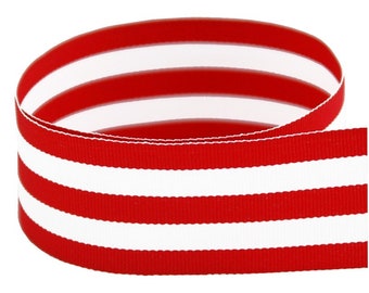 3/8" rött och vitt grosgrainband med enfärgade randar - röda och vita ränder - Tillverkat i USA