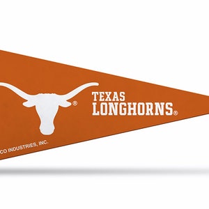 May include: Orange pennant with a white Longhorn steer silhouette and the text "TEXAS LONGHORNS" in white. The pennant has a black border and the text "RICO INDUSTRIES, INC." at the bottom.
