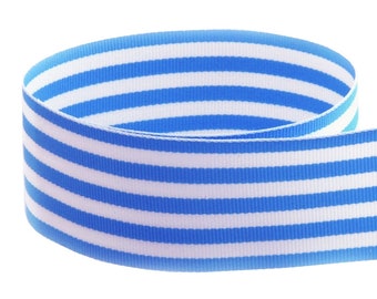 1.5" Baby Blue / White Candy Strip -Monarch Stripe Ribbon - Grosgrain Ribbon - Made in USA