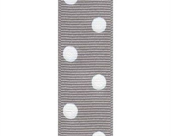 1.5" Grosgrain Polka Dots Ribbon- Grey / White - Berwick Offray - Made in USA