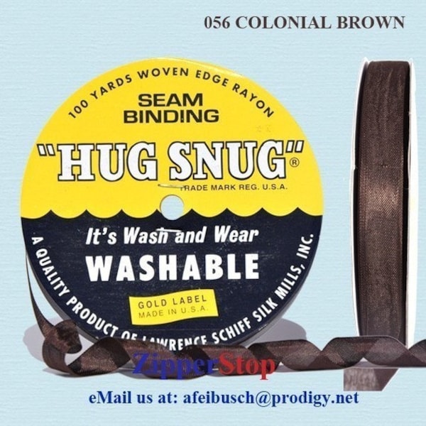 COLONIAL BROWN - Hug Snug Seam Binding Rayon Ribbon - 1/2" Wide - 100% Woven-Edge Rayon - Schiff - Made in USA