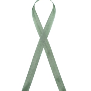 May include: A sage green ribbon tied in a loop, a symbol of hope and awareness.