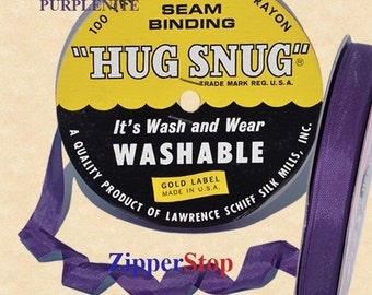 Purplenite Hug Snug Seam Binding Rayon Ribbon - 1/2"  - Made in USA, Dark Purple