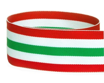 1.5" Red, White  & Emerald Green Grosgrain Stripe Ribbon - Holidays - Made in USA