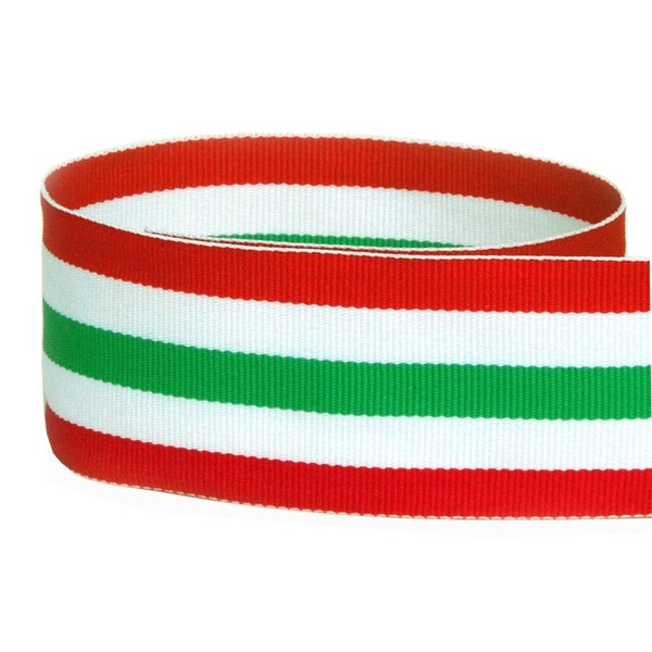 1.5" Red, White  & Emerald Green Grosgrain Stripe Ribbon - Holidays - Made in USA