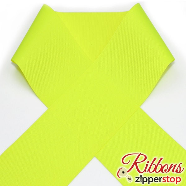 3"  Neon Yellow Grosgrain Ribbon - Select Number of Yards - 3 inch Grosgrain - Made in USA