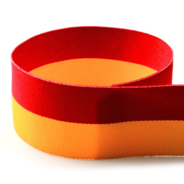 1-3/8" Red / Yellow Gold Grosgrain Ribbon Bi- Stripes