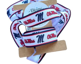 7/8" Ole Miss Grosgrain Ribbon, Licensed by Divine Creations - Officially Licensed - 3 Yards (9 Feet)