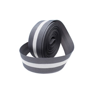 5/8&quot; GREY Reflective Glo Grosgrain Ribbon - 1/4&quot; Silver Reflective Stripe  -100% Polyester / Sports/ Safety Ribbon