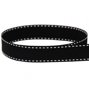 3/8&quot; Black Grosgrain Ribbon with White Saddle Stitch - Made in USA