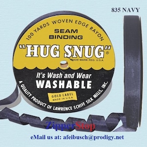 NAVY Hug Snug Seam Binding Ribbon -  1/2" Wide - 100% Woven-Edge Rayon - Made in USA