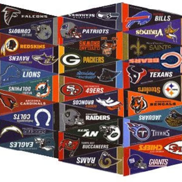 NFL Felt Mini Pennant Set (All 32 teams), 4" x 9" - Licensed by Rico