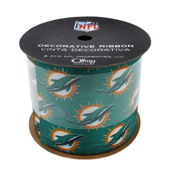 2.5" NFL Miami Dolphins Ribbon,9 foot spool, Licensed by Offray