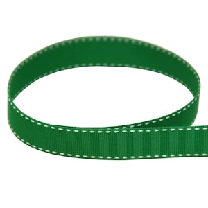 5/8&quot; Emerald Green Grosgrain Ribbon with White Saddle Stitch - Made in USA