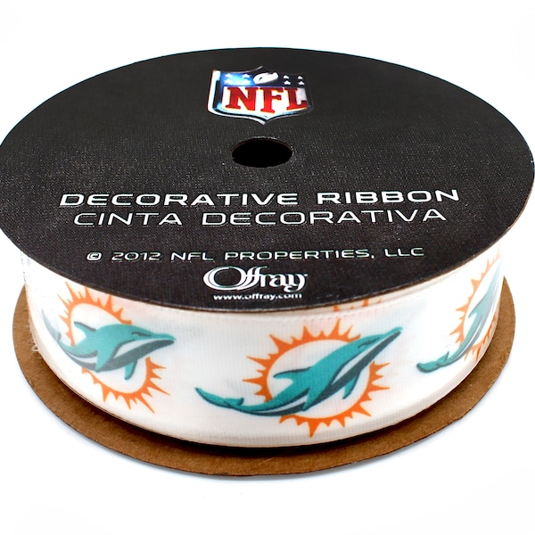 7/8" NFL Miami Dolphins Ribbon, 9 foot spool, Licensed by Offray