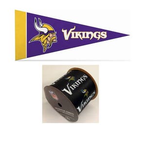 2.5&quot; NFL Minnesota Vikings Ribbon, 9 feet & Mini Pennant, Licensed NFL Offray Ribbon
