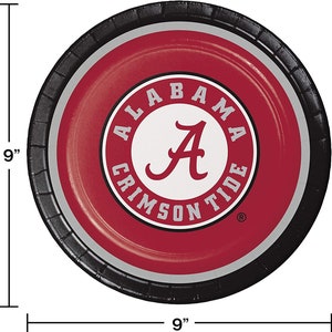 Alabama Crimson Tide Dinner Paper Plates-8 Pcs, 8 Count - Officially Licensed Creative Converting